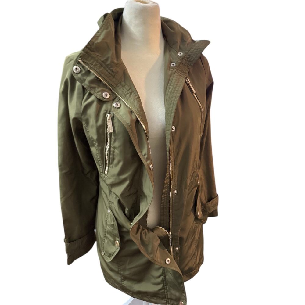 Michael Kors Olive Green Utility Anorak Jacket Hooded Zip-Front Coat, XS